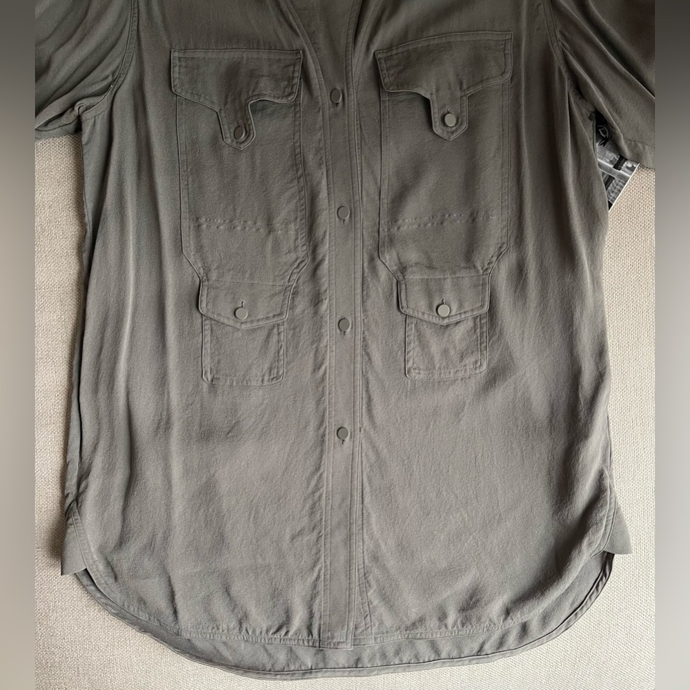Alexander Wang 100% Silk Button Up Shirt / Tunic In Army /Olive Green Size 10 - Picture 8 of 16